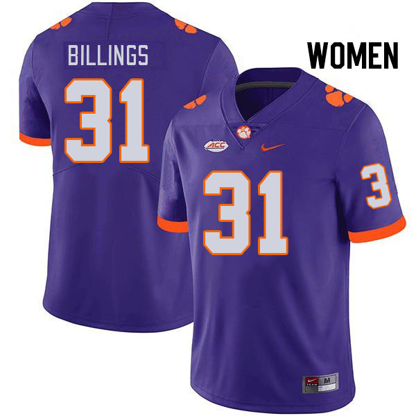 Women #31 Rob Billings Clemson Tigers College Football Jerseys Stitched Sale-Purple